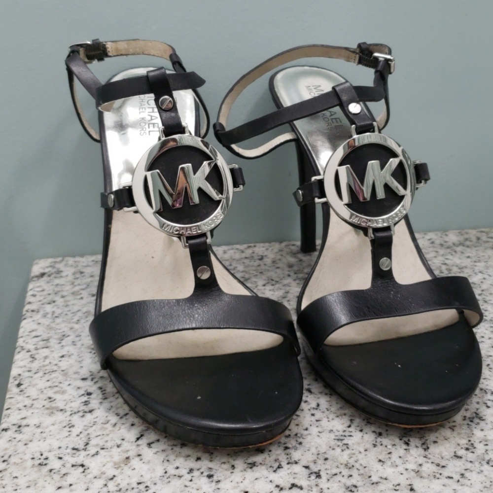 Michael Kors strappy black formal heels with logo
